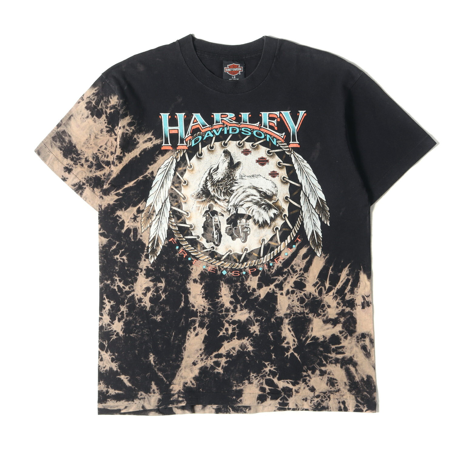 HARLEY-DAVIDSON ハーレーダビッドソン Tシャツ サイズ:L 90s R.K.STRATMAN ネイティブ イーグル&ウル..