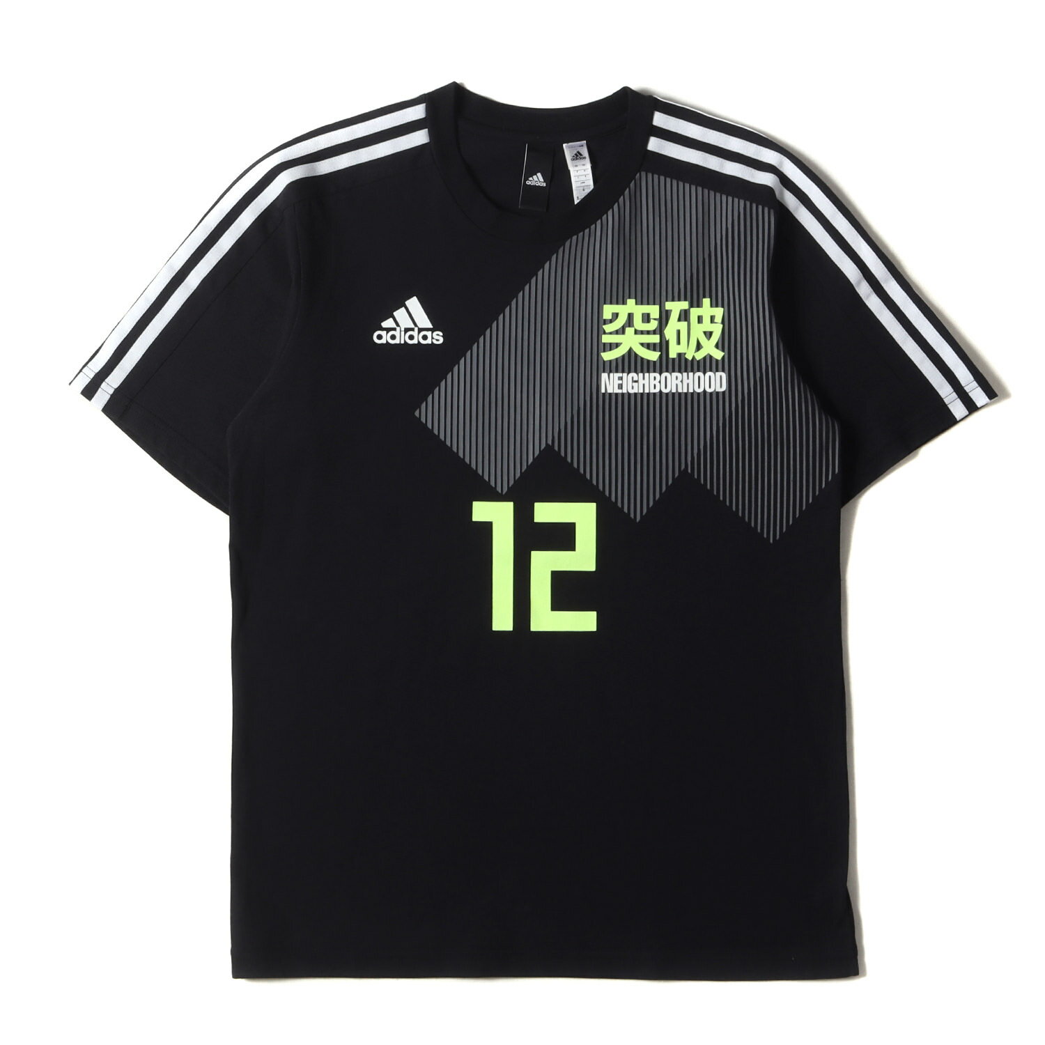 NEIGHBORHOOD ネイバーフッド Tシャツ サイズ:M 18SS adidas 勝色コレクション 突破ロゴ サッカーシャツ ゲームTシャツ ブラック 黒 コラボ トップス カットソー【メンズ】【中古】【K4085】