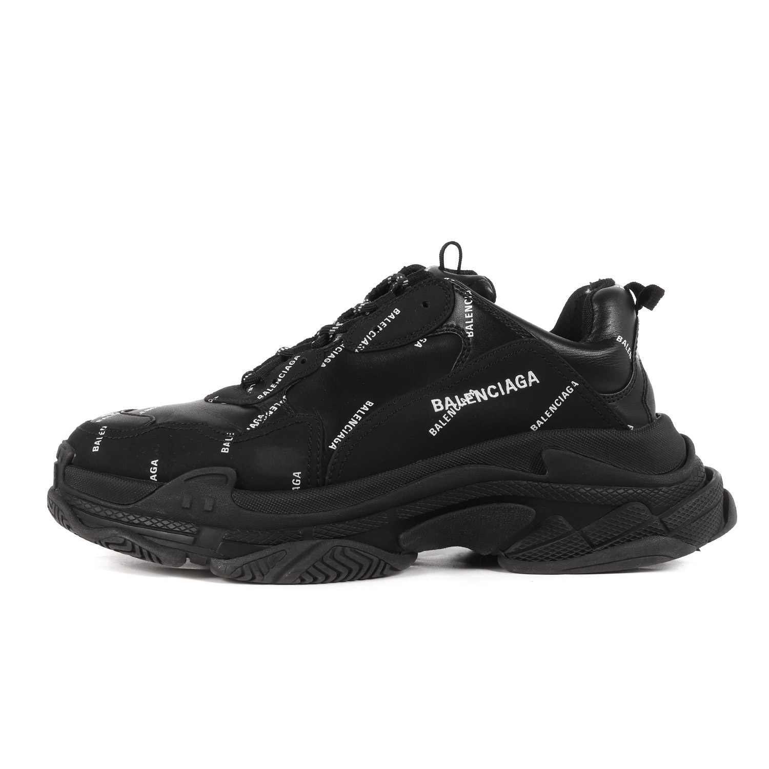 BALENCIAGA バレンシアガ サイズ:44 トリプルS ダッド スニーカー TRIPLE S ALLOVER LOGO オールオーバー ロゴ ブラック 黒 シューズ 靴【メンズ】【中古】【K4110】