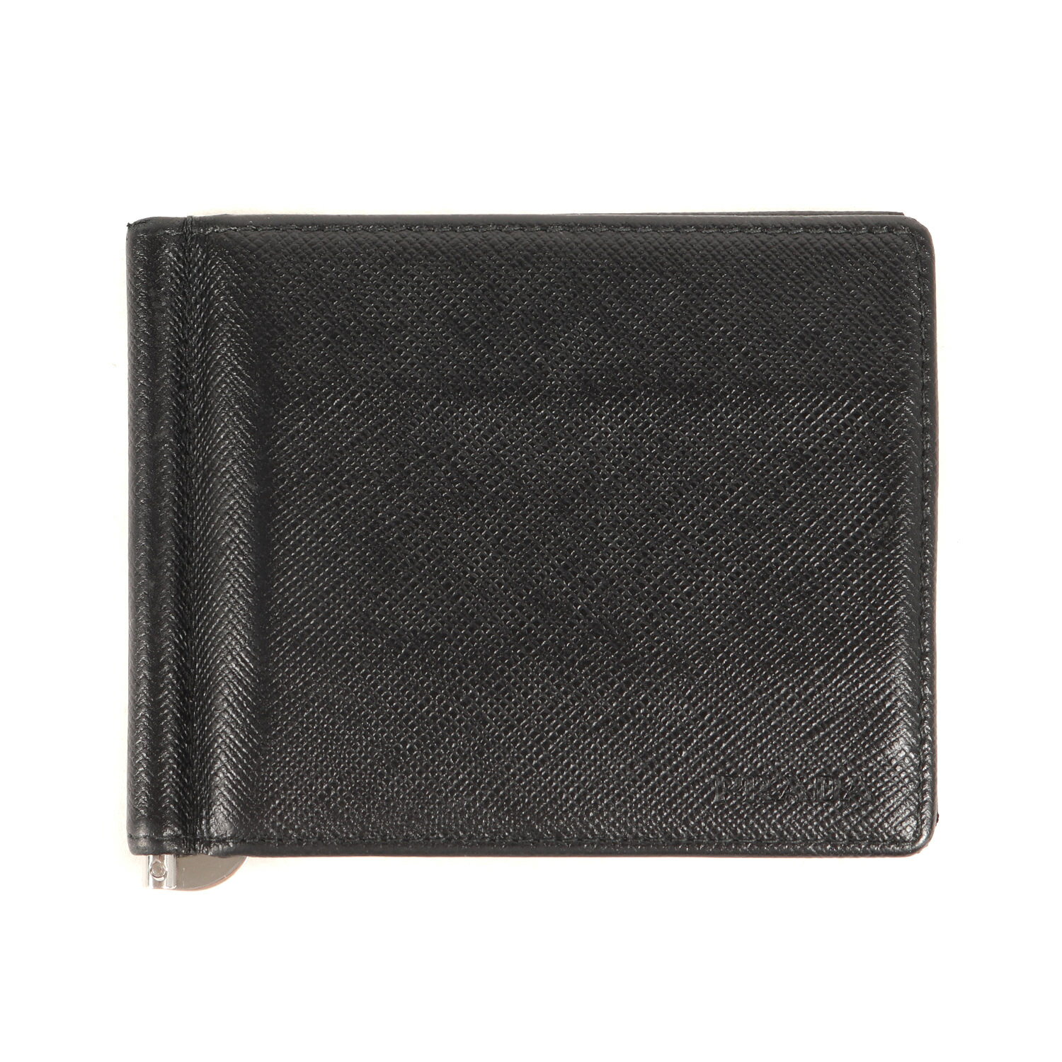 極美品】プラダ マネークリップ 折財布 シルバーロゴ レザー 極美品】プラダ マネークリップ 折財布 シルバーロゴ レザー