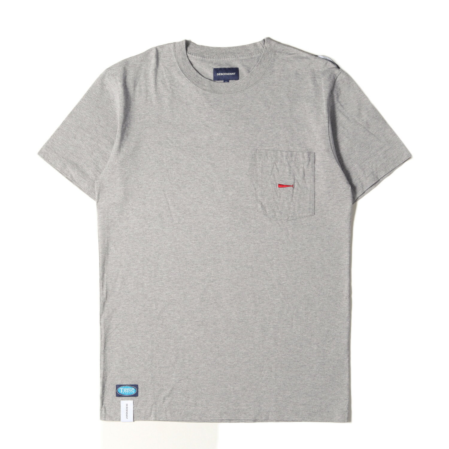 DESCENDANT ディセンダント Tシャツ サイズ:1 THINC PROJECT ワンポイント刺繍 ポケット クルーネック 半袖Tシャツ グレー トップス カットソー 【メンズ】【中古】【美品】【K4391】