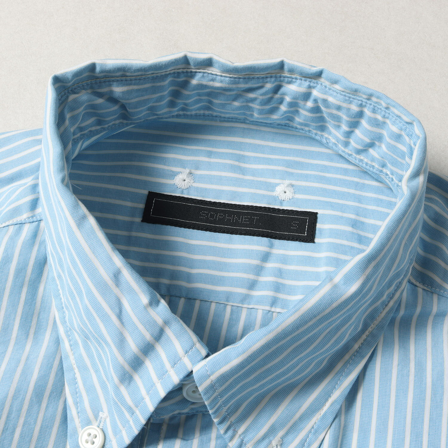 SOPHNET ソフネット シャツ サイズ:S 23AW ストライプ ボタンダウン 長袖シャツ B.D SHIRT ライトブルー ホワイト トップス カジュアルシャツ【メンズ】【中古】【美品】【K4481】