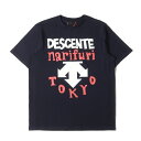 narifuri ナリフリ Tシャツ サイズ:L DESCENTE LIMITED POP UP STORE 限定 フロント ロゴ ストレッチ ポリ クルーネック 半袖Tシャツ ネイビー 紺 トップス カットソー コラボ【メンズ】【中古】【新品同様】【K4508】