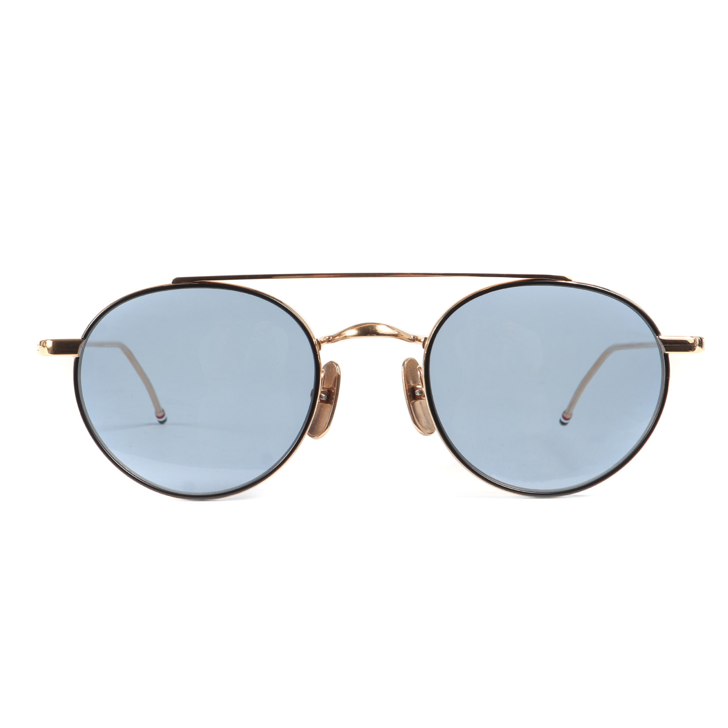 THOM BROWNE トムブラウン ツーブリッジ ボストン シェイプ サングラス TB-101-D-T メタルフレーム メガネ アイウェア 12K ゴールド アイロンブラック 49□22-150 ブランド 【メンズ】【中古】【美品】【K4250】