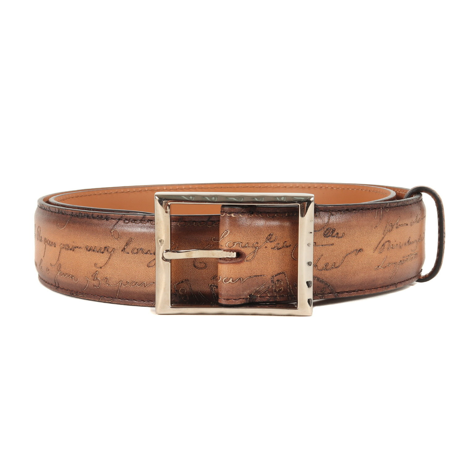 Berluti ベルルッティ ベルト サイズ:90 36 クラシック レザー ベルト 35mm カリグラフィ ベージュ系 イタリア製 ブランド 小物【メンズ】【中古】【美品】【K4236】