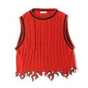 TENDER PERSON テンダーパーソン ベスト サイズ:00 24SS ケーブル編み フレイム ニット ベスト FLAME KNIT VEST レッド ト...