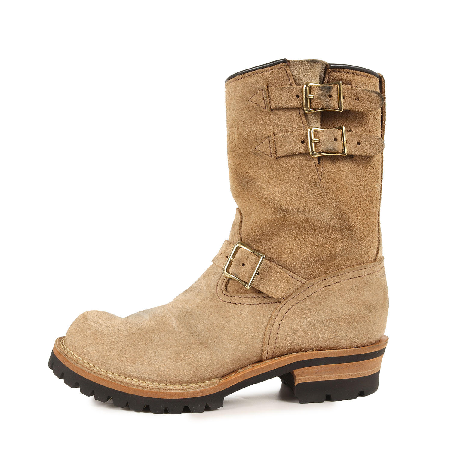 Wesco ウエスコ サイズ:26.5cm カスタム ボス ラフアウト エンジニアブーツ (Custom Boss / トップストラップ2本カスタム) バーラップ(ベージュ) US8.5 D ワーク シューズ 靴【メンズ】【中古】【K4643】