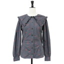 GANNI ガニー ブラウス チャコールグレー サイズ:34(XS) ビッグカラー ウサギ プリント ブラウス / 長袖 フリル ロゴ ハート コットン トップス シャツ【レディース】【中古】【K4517】