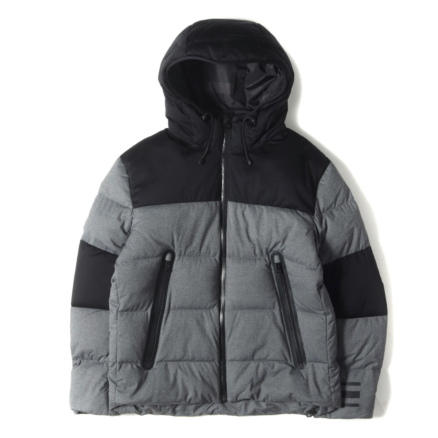 BLACK LABEL CRESTBRIDGE ブラック レーベル クレストブリッジ ジャケット サイズ:M カラーブロック フーデッド ダウンジャケット ブラック グレー アウター ブルゾン 上着【メンズ】【中古】【K4437】