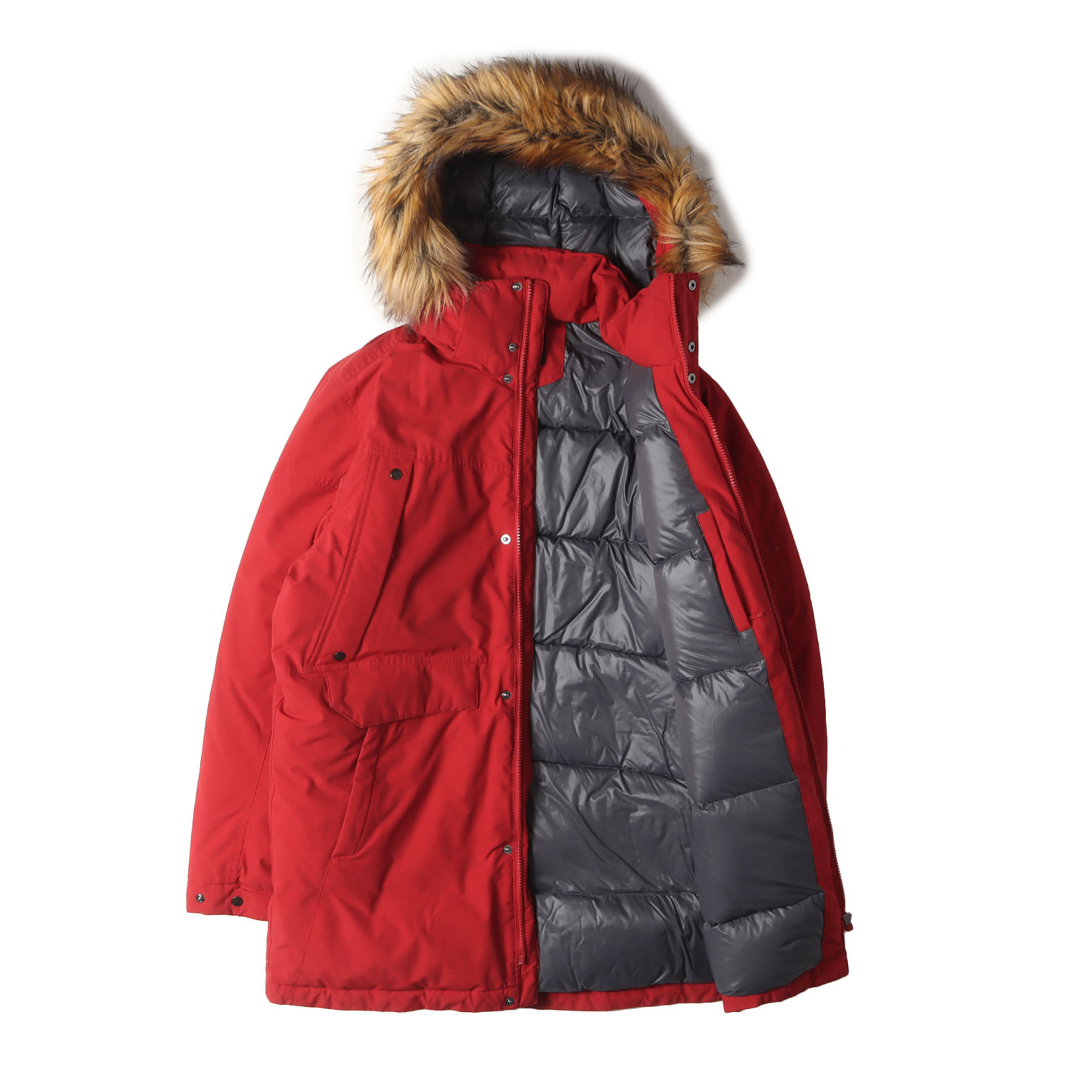 THE NORTH FACE ノースフェイス ジャケット サイズ:95(M) 海外限定 フードファー付き ハイベント ダウンジャケット (BRENT PARKA) レッド アウター ブルゾン コート 上着【メンズ】【中古】【K4618】