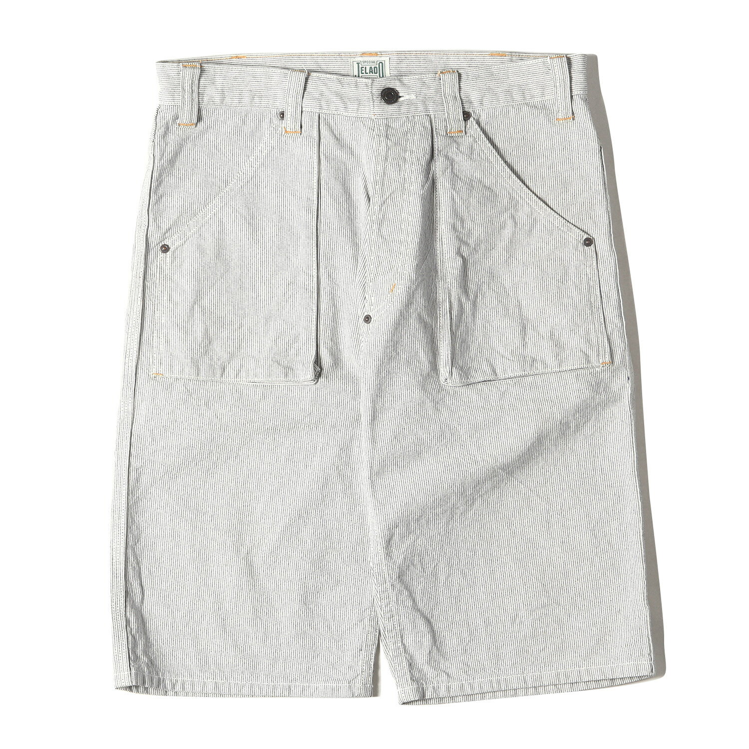 JELADO ジェラード パンツ サイズ:M ピンストライプ シンチバック付き ベイカーショーツ ホワイト インディゴ ボトムス ズボン ショートパンツ【メンズ】【中古】【K4086】