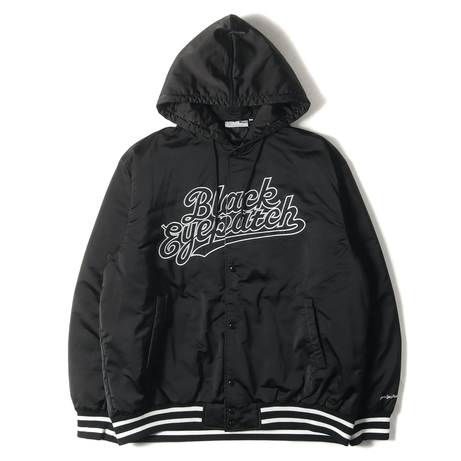 BlackEyePatch ブラックアイパッチ ジャケット サイズ:XL 22SS フード付き サテン スタジャン (NYLON HOODED STADIUM JACKET) ブラック 黒 アウター ブルゾン 上着【メンズ】【中古】【K4405】