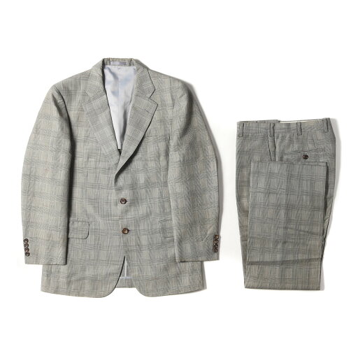 BURBERRY バーバリー グレンチェック ウール リネン 2B テーラードジャケット&スラックス パンツ セットアップ スーツ オールド ビンテージ ホワイト グレー 【メンズ】【中古】【K4436】 BURBERRY バーバリー グレンチェック ウール リネン 2B テーラードジャケット&スラックス パンツ セットアップ スーツ オールド ビンテージ ホワイト グレー 【メンズ】【中古】【K4436】