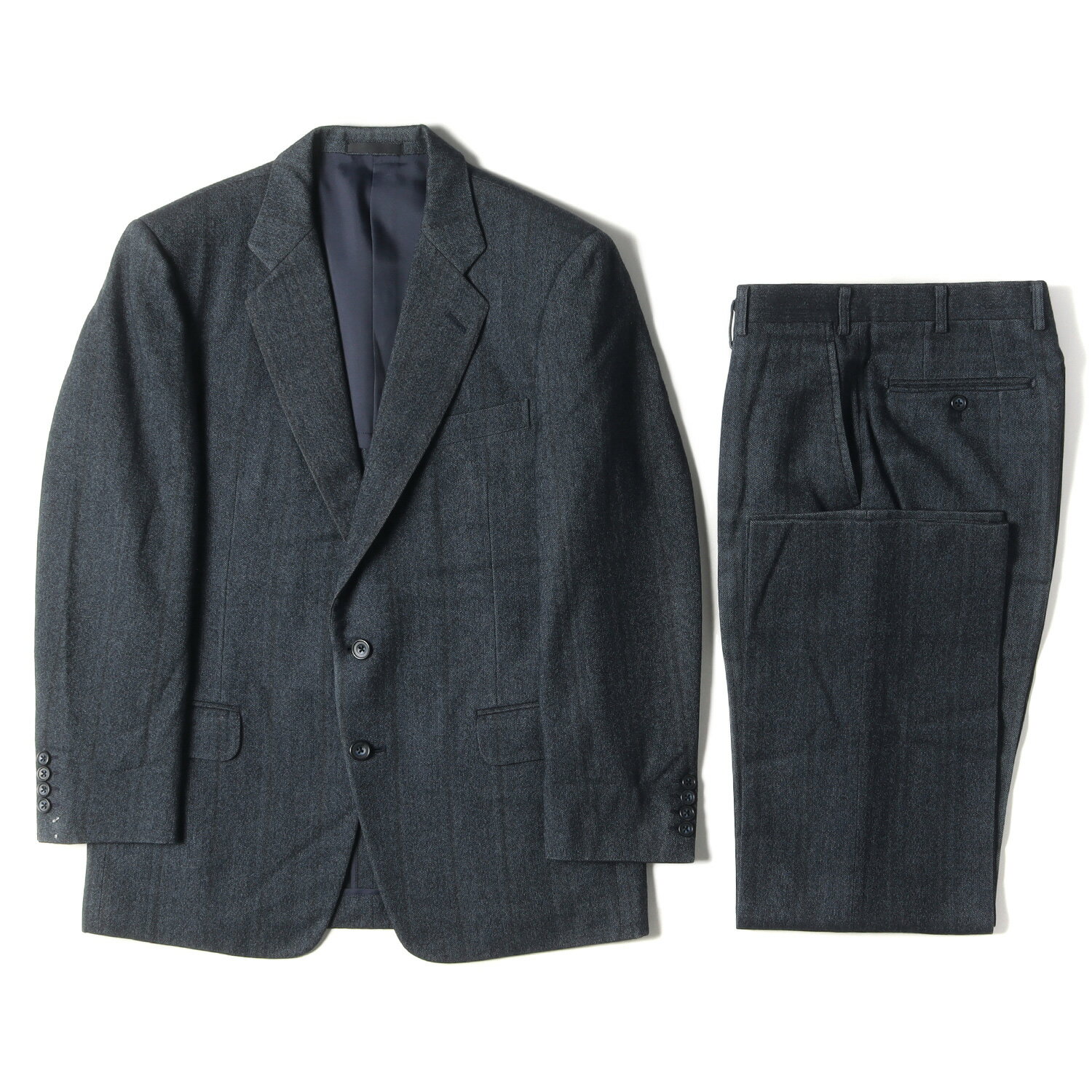 BURBERRY バーバリー ヘリンボーン ウール 2B テーラード ジャケット スラックス パンツ / セットアップ スーツ OLD オールド ネイビー 紺 92-80-175A5【メンズ】【中古】【K4435】