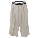 CELINE セリーヌ パンツ ベージュ サイズ:40(L) / ウール ツイル ウエストゴム ワイド パンツ / ロゴ入り クロップド丈 / イタリア製 / フィービー期 / ボトムス ズボン【レディース】【中古】【美品】【K4510】