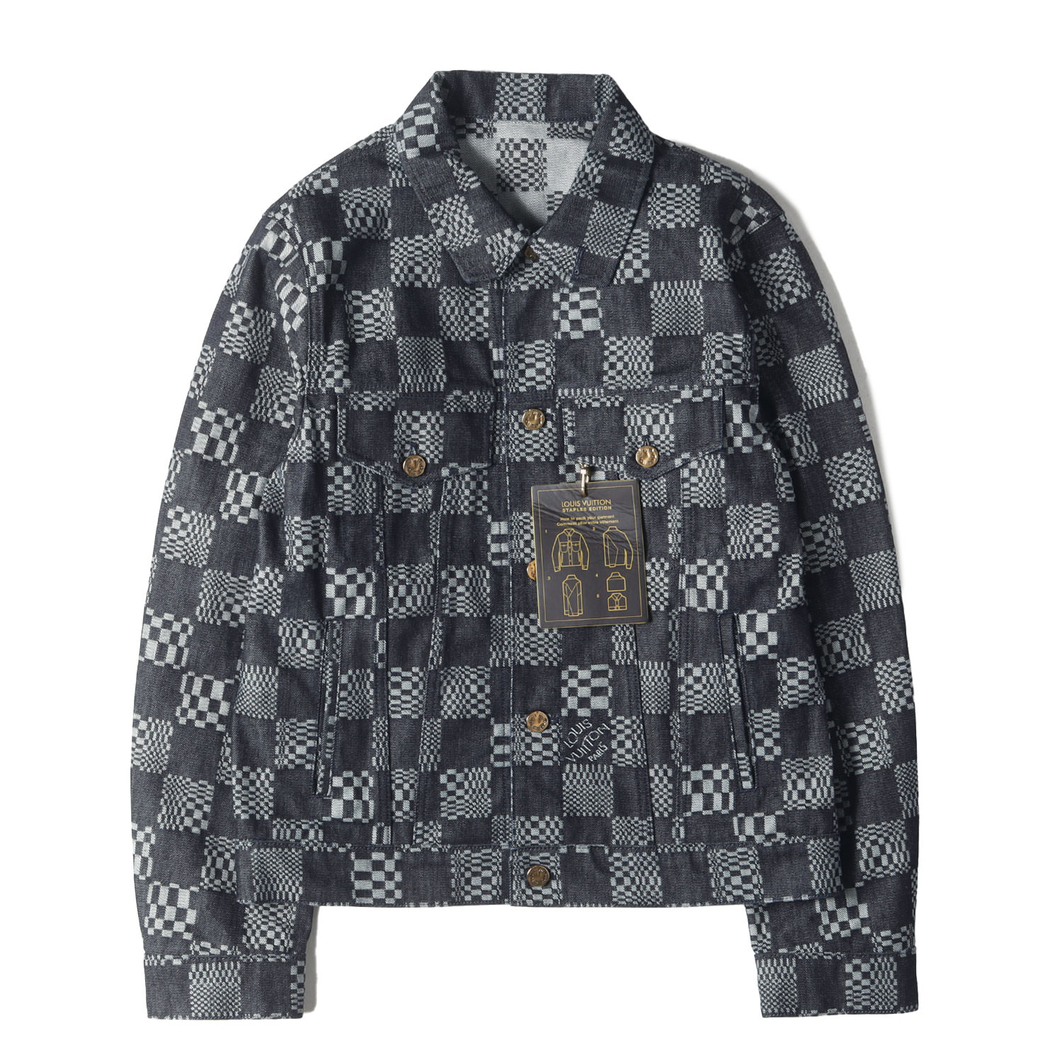 LOUIS VUITTON ルイヴィトン ジャケット サイズ:48 / 21AW ディストーテッド ダミエ デニム ジャケット (Distorted Damier Denim Jacket 1A8WBK) / Staples Edition / インディゴ / フランス製 / アウター ブルゾン 上着 【メンズ】【中古】【美品】【K4410】