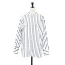 INED イネド シャツ ホワイト ブラック 白黒 サイズ:9(M) / 24秋冬 ストライプ柄 バンドカラー シャツ / コットン 長袖 オーバーサイズ / トップス ブラウス【レディース】【中古】【美品】【K4512】