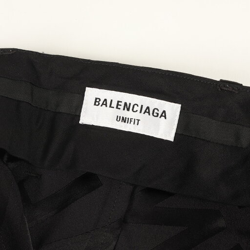BALENCIAGA バレンシアガ パンツ サイズ:XXS / 21SS ジャガードロゴ サテン スラックパンツ (671660) / Balenciaga Baggy Pants / ブラック 黒 / イタリア製 / ボトムス ズボン【メンズ】【中古】【K4417】