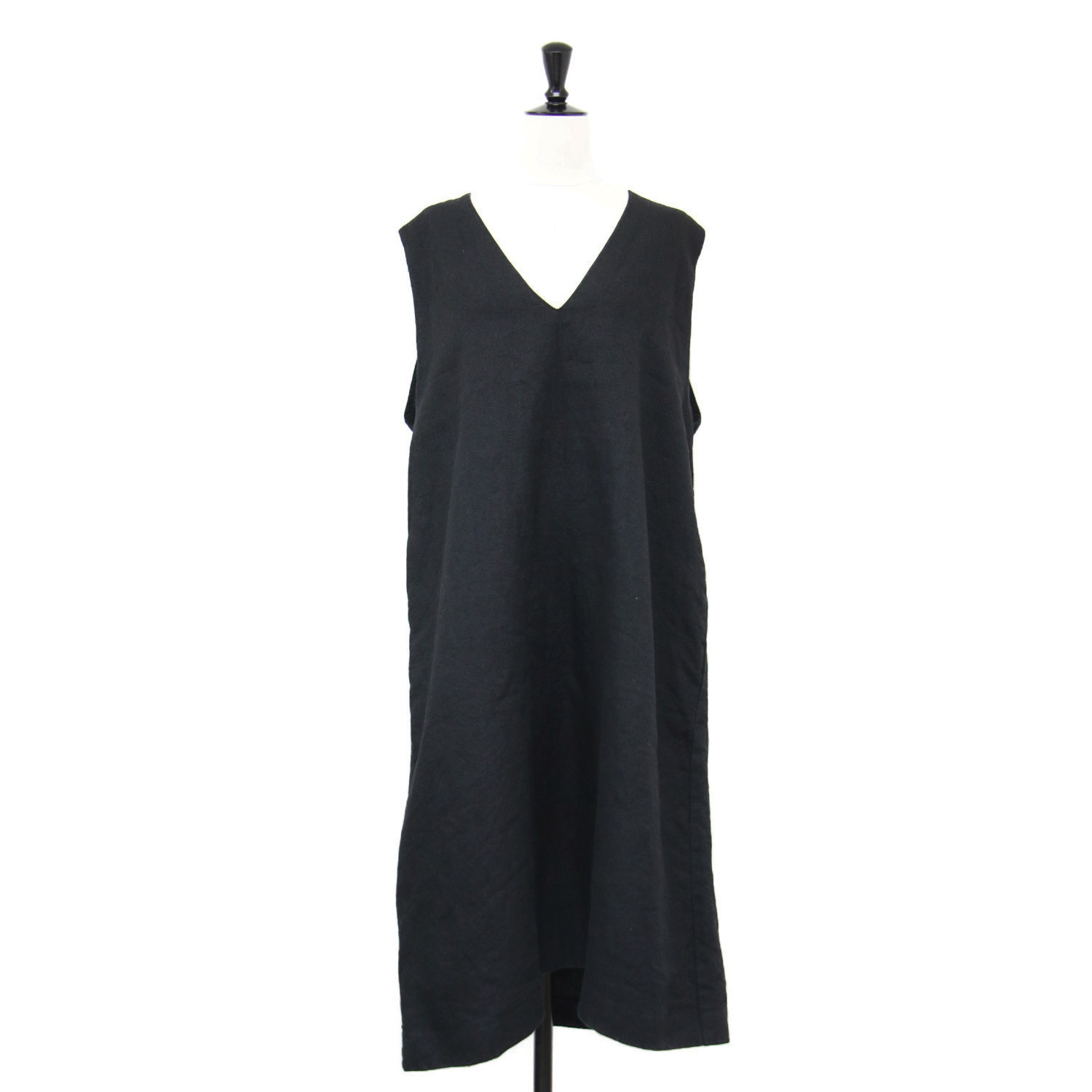 Cion シオン ワンピース ブラック 黒 サイズ:FREE / リネン Vネック ワンピース / ノースリーブ ロング丈 Aライン / 日本製 / トップス ドレス【レディース】【中古】【K4471】のサムネイル