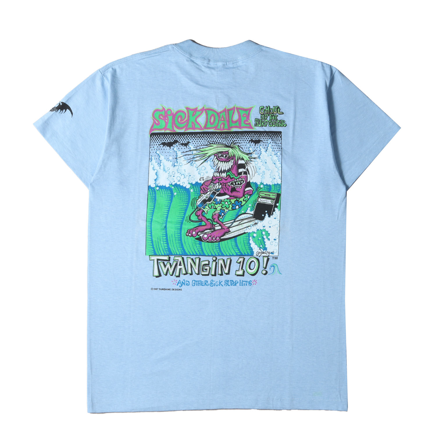 U.S.VINTAGE Tシャツ サイズ:L / 80s MONSTER ISLAND 両面プリント クルーネック Tシャツ (デッドストック / USA製) / ライトブルー / 80年代 ヴィンテージ 古着 / トップス カットソー 半袖【メンズ】【K4648】