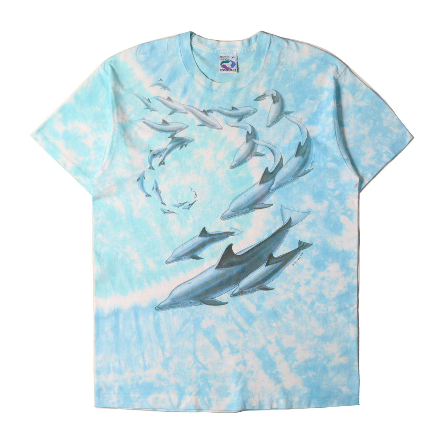 90s LIQUID BLUE タイダイ染め イルカ アート クルーネック 半袖Tシャツ USA製 ブルー サイズ:XL 90s - 00s ヴィンテージ古着 Vintage / Used トップス カットソー【メンズ】【中古】【K4746】