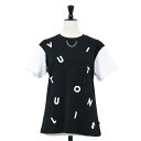 LOUIS VUITTON ルイヴィトン Tシャツ ブラック ホワイト 黒白 サイズ:XS / エンブロイダリー レター チェーン ショートスリーブ Tシャツ FFTS02JG2 / 半袖 クルーネック ロゴ 刺繍 バイカラー コットン / イタリア製 / トップス カットソー【レディース】【中古】【K4477】