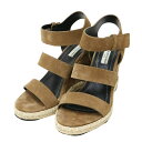BALENCIAGA バレンシアガ サンダル ブラウン サイズ:38(25.0cm) / ヌバック ウエッジソール サンダル / ストラップ ベルト ジュート / スペイン製 / ブランド シューズ 靴【レディース】【中古】【K4482】(4)