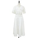 BORDERS at BALCONY ボーダーズアットバルコニー ワンピース ホワイト 白 サイズ:36 S / リゾート ドレス / RESORT DRESS ロング Vネック 半袖 パフスリーブ フレア カシュクール ガーゼ コットン / 日本製【レディース】【中古】【K4512】