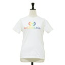 BALENCIAGA バレンシアガ Tシャツ ホワイト 白 サイズ:XS / BBロゴ レインボー 刺繍 Tシャツ / カットソー 半袖 クルーネック コットン / トップス【レディース】【中古】【K4512】