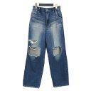 HYSTERIC GLAMOUR ヒステリックグラマー パンツ ブルー サイズ:25(S) / KC加工 ワイド デニムパンツ / ハイウエスト ダメージ加工 コットン / 日本製 / ボトムス ジーンズ ジーパン【レディース】【中古】【K4510】