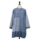 BEAMS BOY ビームスボーイ TORI-TO 別注 シャツ ブルー系 サイズ:36(M) / チャイナ シャツ / チュニック 長袖 バンドカラー ストライプ パッチワーク コットン / トップス ブラウス / 日本製【レディース】【中古】【K4511】
