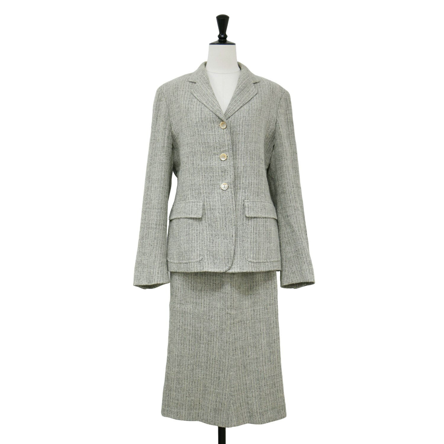 Max Mara マックスマーラ スーツ グレー系 サイズ:42 M〜L / 40 M / ツイード スーツ テーラードジャケット スカート / シングル ミディ丈 ひざ下 リネン シルク / セットアップ / イタリア製【レディース】【中古】【K4548】