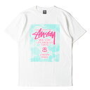 STUSSY ステューシー Tシャツ サイズ:M / ららぽーとTOKYO-BAYチャプト 限定 ローカルカラー ワールドツアーロゴ クルーネック Tシャツ / ホワイト 白 / トップス カットソー 半袖【メンズ】【K4510】
