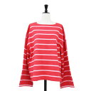 journal standard luxe ジャーナルスタンダード ラックス カットソー レッド サイズ:FREE / 25春夏 ボーダー ボートネック プルオーバー / カットソー 長袖 ワイド スリット コットン / トップス Tシャツ【レディース】【中古】【K4511】