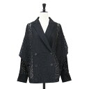 UNITED ARROWS ユナイテッドアローズ レース ジャケット ブラック 黒 サイズ:38(M) / ドルマン ブラウス ダブルジャケット / 長袖 テーラード ワイド ウォッシャブル / アウター ブレザー 上着【レディース】【中古】【美品】【K4507】