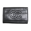CHANEL シャネル ココマーク キャビアスキン キーケース / 6連 ロゴ レザー 本革 / ヴィンテージ / ブラック 黒 / イタリア製 / ラグジュアリー ファッション アイテム 小物【レディース】【中古】【K4514】
