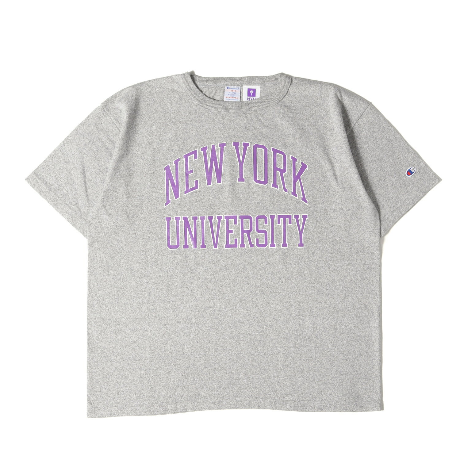 Champion チャンピオン Tシャツ サイズ:XL / T1011 NYU / ニューヨーク大学 カレッジ ヘビーウェイト Tシャツ (USA製) / オックスフォードグレー / トップス カットソー 半袖【メンズ】【K4522】