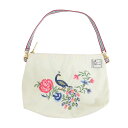 LeSportsac レスポートサック KEITA MARUYAMA 別注 バッグ アイボリー系 / クジャク 刺繍 リスレット ポーチ / Kujaku Ivory Essential Wristlet / ハンドバッグ / ブランド カバン / コラボ【レディース】【中古】【K4510】