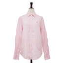 POLO Ralph Lauren ポロ ラルフローレン シャツ ピンク×ホワイト サイズ:XS / ストライプ柄 リラックスド フィット リネン シャツ / レギュラーカラー 長袖 ポニー刺繍 / トップス カジュアルシャツ ブラウス【レディース】【中古】【K4512】