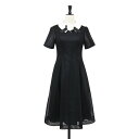 MS GRACY エムズグレイシー ワンピース ブラック 黒 サイズ:36(S) / 24春夏 コサージュ付き 白襟 メッシュ ドレス / 半袖 ミディ丈 タック フレア / 日本製 / トップス ワンピース【レディース】【中古】【K4512】