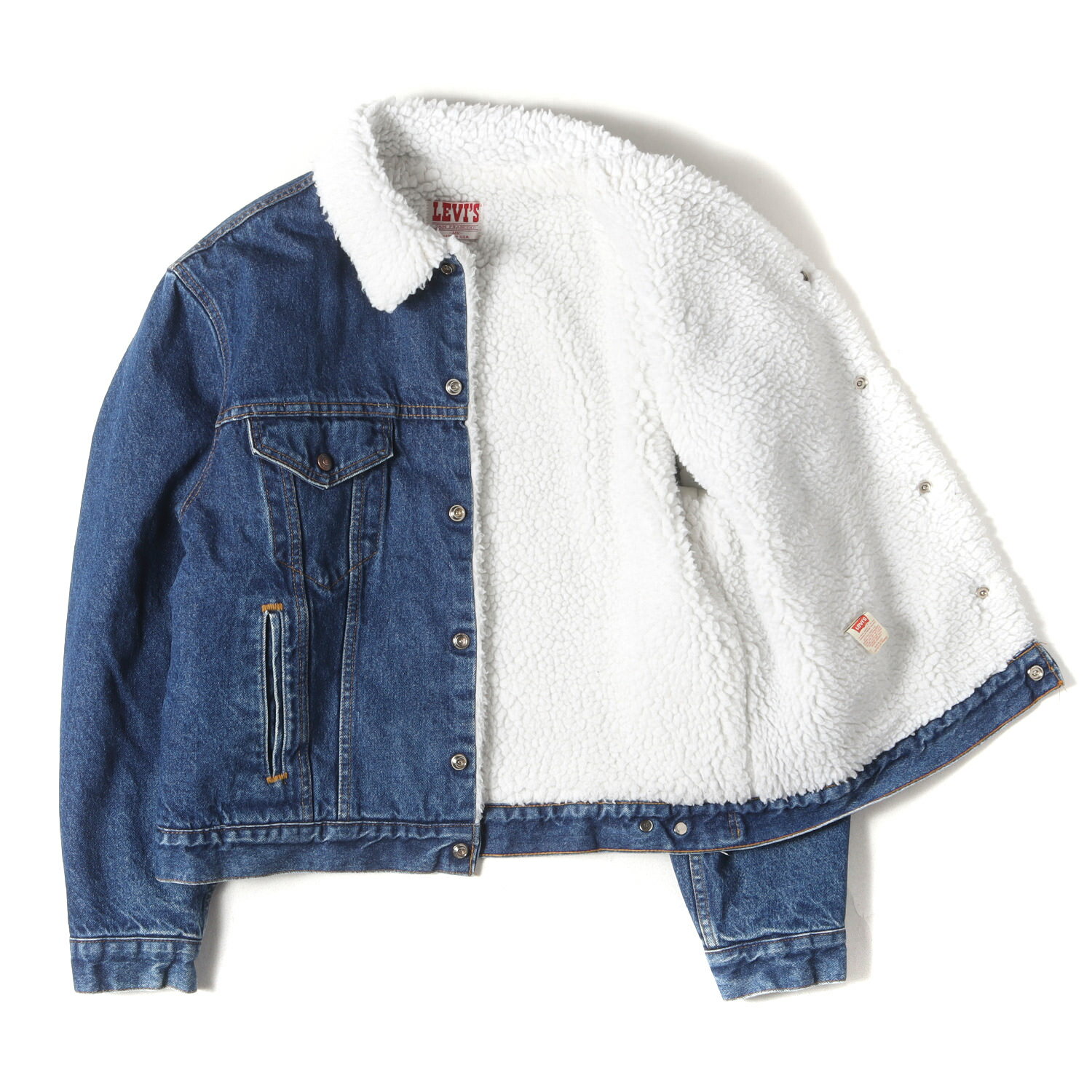 Levis / vintage ヴィンテージ リーバイス ジャケット サイズ:44R 80s 70608-0216 デニム ボア ジャケット (USA製 / ビッグサイズ) インディゴ 70% 80年代 古着 アウター ブルゾン 上着【メンズ】【中古】【K4289】