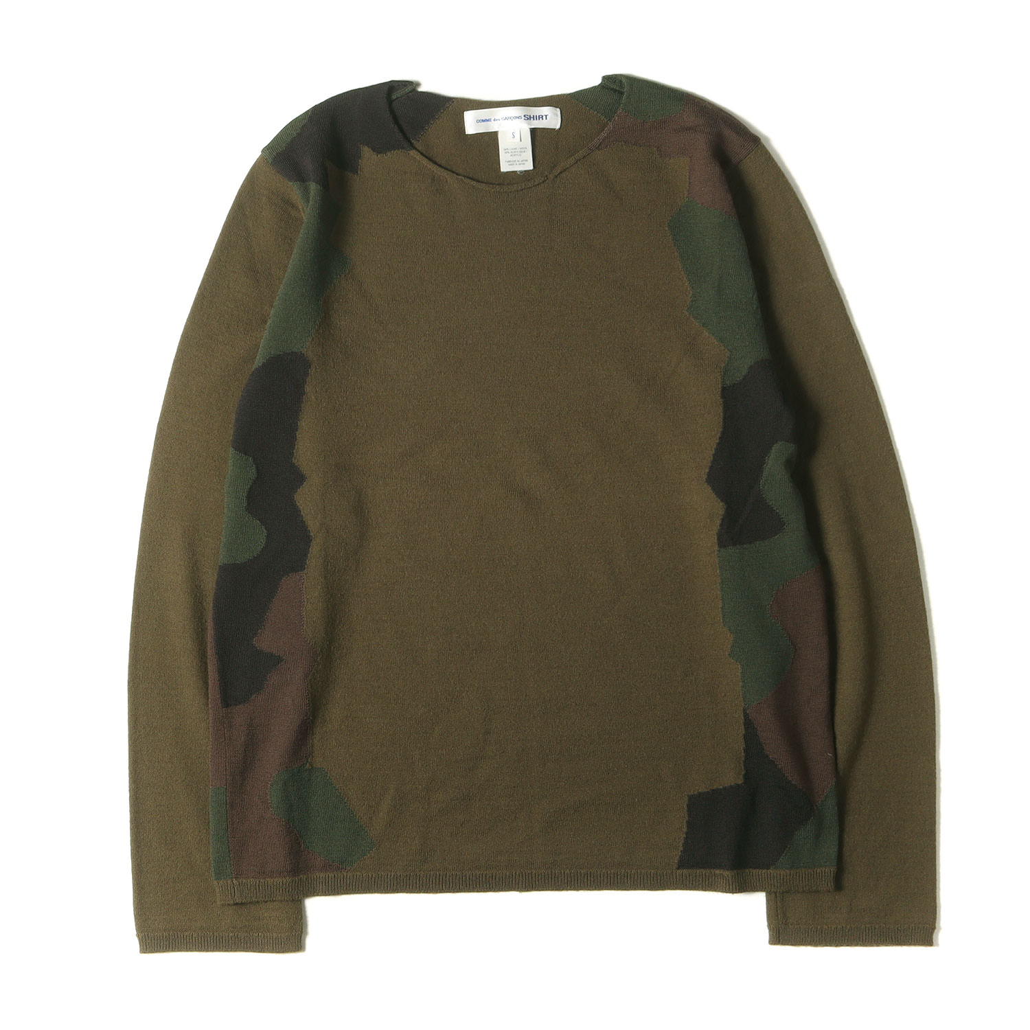 COMME des GARCONS SHIRT コムデギャルソン シャツ ニット カーキ サイズ:S | ジオメトリック ジャガード 変型カラー ハイゲージ ウ...