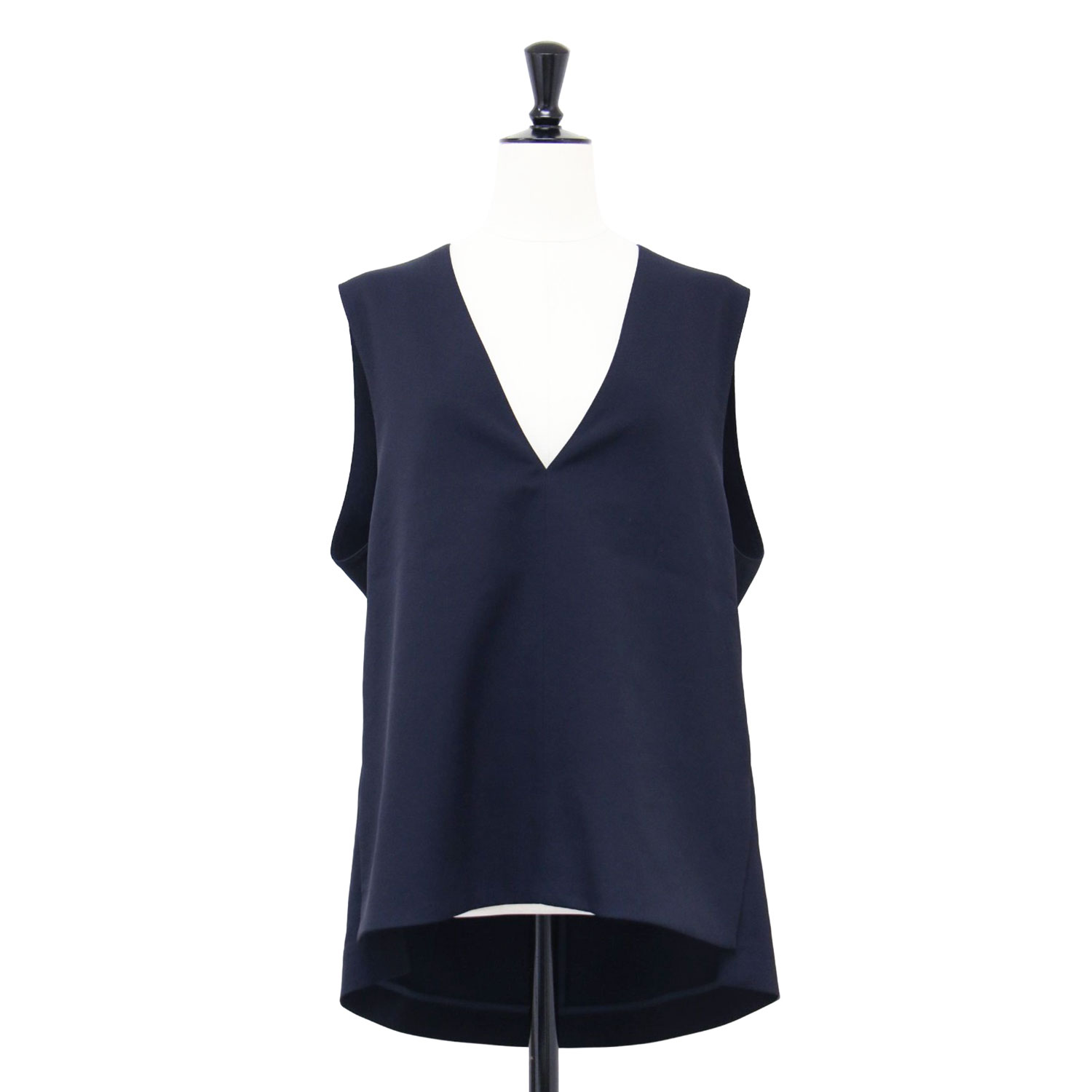 PLST プラステ ベスト ネイビー 紺 サイズ:S | 23春夏 コンフォート リュクス Vネック ベスト | プルオーバー ミドル丈 スリット ストレッチ | トップス【レディース】【中古】【K4635】