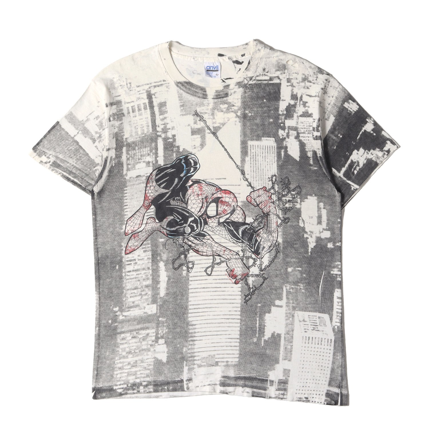 90s - 00s ヴィンテージ古着 Tシャツ サイズ:L / 90s MARVEL Spider-Man 全面プリント クルーネック Tシャツ (USA製) / ホワイト 白 / 90年代 ヴィンテージ 古着 / トップス カットソー 半袖【メンズ】【中古】【K4716】