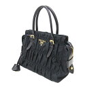 PRADA プラダ ナイロン ハンドバッグ / 1BA086 トートバッグ | ギャザー メタルロゴ レザーハンドル | ブラック 黒 | ブランド カバン【レディース】【中古】【K4568】