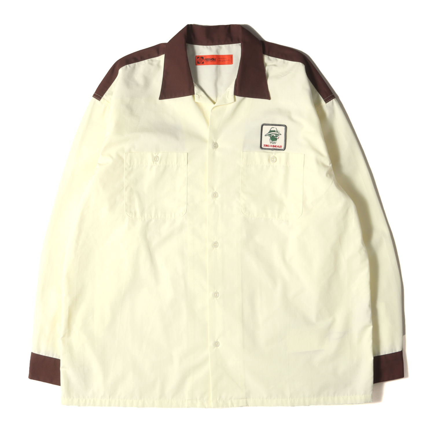 RADIALL ラディアル シャツ 黄 茶 イエロー ブラウン サイズ:L | 22AW ワッペン付き 2トーン ワークシャツ TRUE DEAL REGULAR COLLARED SHIRT L/S | トップス 長袖 オープンカラー 開襟 【メンズ】【中古】【K4645】(4)