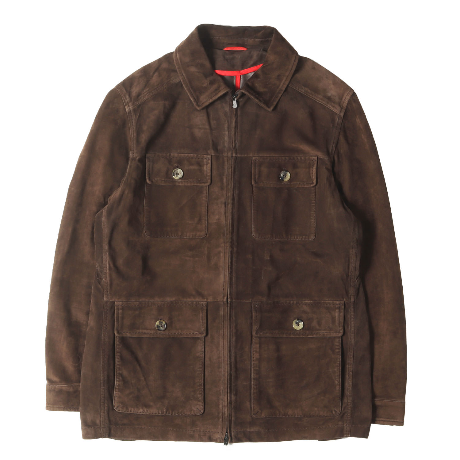 ISAIA イザイア ジャケット ブラウン サイズ:48 | フロントダブルジップ スウェード レザー ジャケット | イタリア製 | アウター ブルゾン 上着【メンズ】【中古】【K4819】