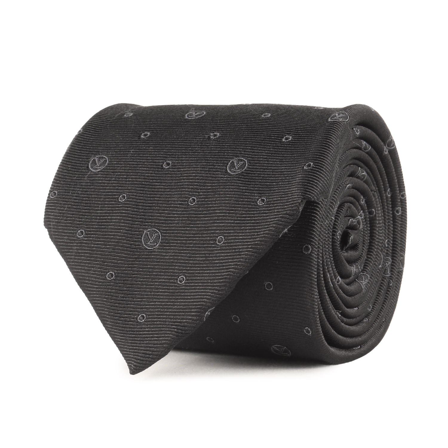LOUIS VUITTON ルイヴィトン ネクタイ | サークルLVロゴ柄 シルク ネクタイ | ブラック 黒 | イタリア製 | ブランド ファッション アイテム 小物【メンズ】【中古】【K4638】