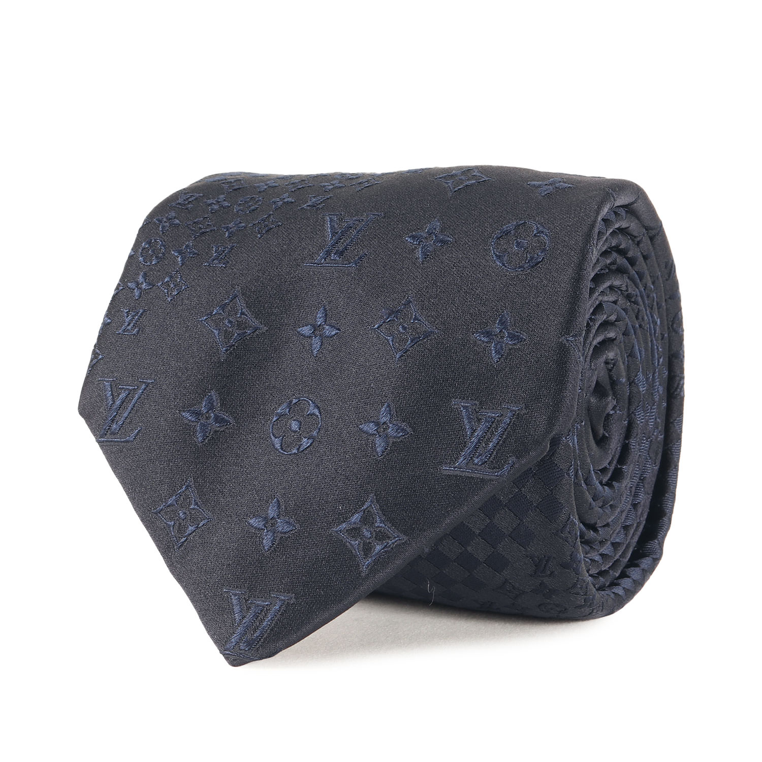 LOUIS VUITTON ルイヴィトン ネクタイ | ダミエ ミックス モノグラム シルク ネクタイ | ネイビー 紺 | イタリア製 | ブランド ファッション アイテム 小物【メンズ】【中古】【K4638】