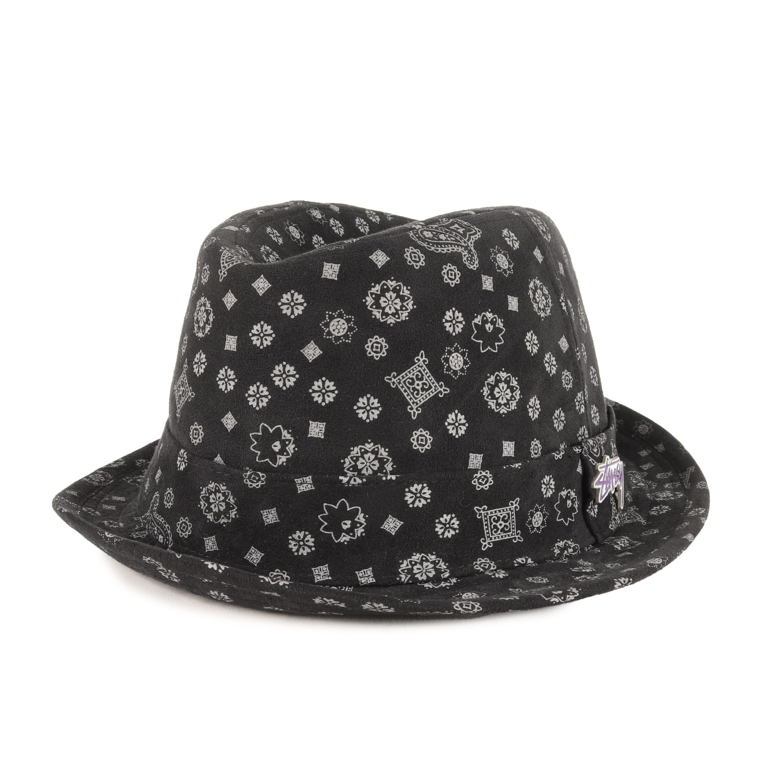 STUSSY ステューシー ハット ブラック 黒 サイズ:L/XL | ペイズリー柄 フェイクスウェード 中折れハット | ブランド 帽子【メンズ】【中古】【美品】【K4637】
